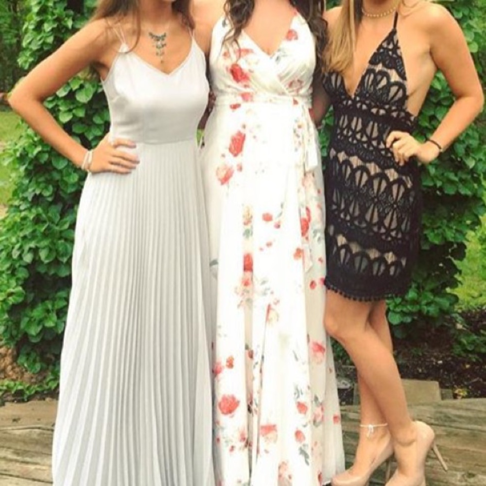 white with red/pink flower pattern maxi dress